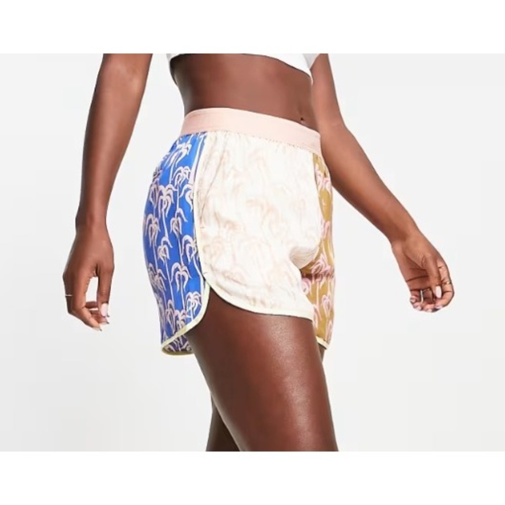 Scotch & Soda Palm Tree Print Colorblock Shorts Pink Blue Brown Womens Small